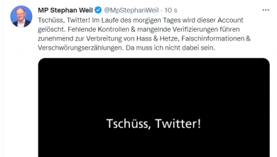 Ministerpräsident Stephan Weil verabschiedet sich von Twitter